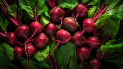 Wall Mural - Juicy red beetroot with green ones. Ripe vegetables. Vegetarianism, healthy eating.