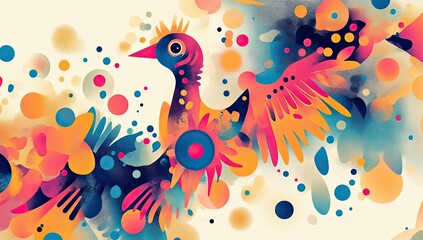 Canvas Print - Abstract bird with colorful, circular shapes.