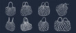 © Eero_iam - Set of shopping illustrations, net bags, and cloth bags in a hand-drawn style. Can be used in stores, markets, bags, shoulder bags, in doodle style, and reusable. Its simple design is easy to edit.