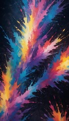 Wall Mural - Colorful abstract shapes in shades of blue, pink, orange, and yellow against a dark background