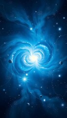 Wall Mural - A swirling blue and white cosmic nebula with glowing stars in the background