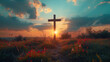 © Kavidu - Crucifixion of Jesus Christ at sunset on the cross symbolizing faith hope and redemption with a dramatic sky