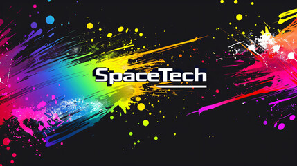Wall Mural - vibrant and modern abstract design with bright rainbow colors bursting against a black backdrop