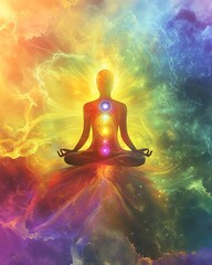 Wall Mural - a serene depiction of a meditation symbol surrounded by pulsating alpha waves, radiating energy to s