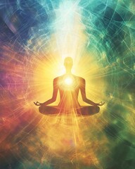 Wall Mural - a serene depiction of a meditation symbol surrounded by pulsating alpha waves, radiating energy to s