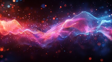 Wall Mural - A graphic showing sound waves merging with cosmic particles, creating a sense of harmony and balance, with detailed lighting and dimensional effects