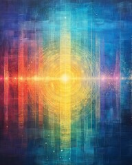Wall Mural - A serene portrayal of a chakra system illuminated by sound waves, creating a sense of peace and balance, with detailed shadows and highlights