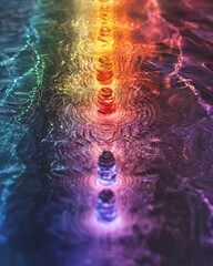 Wall Mural - A serene portrayal of a chakra system illuminated by sound waves, creating a sense of peace and balance, with detailed shadows and highlights
