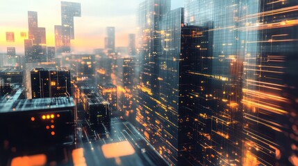 Sticker - Futuristic Cityscape with Glowing Lights