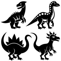 Wall Mural - 4 set of dinosaur unique art different style vector silhouette