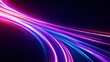 © kanoktuch - Neon light trails in vibrant colors of pink, blue, and purple moving gracefully across a dark background, creating a sense of speed and flow in the design.
