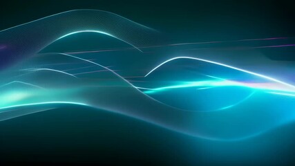 Wall Mural - video of abstract, dynamic waves of neon blue light flowing smoothly across dark background. fluid m