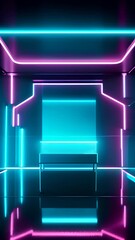 Wall Mural - video of futuristic interior space featuring neon blue and pink lighting, modern, high-tech atmosphe