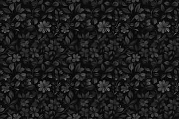 black floral seamless wallpaper featuring detailed monochrome flower and leaf pattern tile, perfect for adding a touch of elegance and sophistication, textile, fabric, backdrop