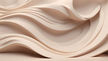 Wall Mural - Clean and minimal abstract background for product showcase. Light beige with flowing wave patterns. 3D rendering illustration