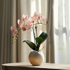 Wall Mural - 
an orchid in a vase is standing on the table