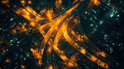 Sticker - Aerial View of a Busy City Interchange at Night