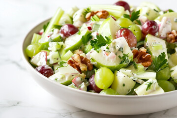 Waldorf salad with apples, grapes, and walnuts