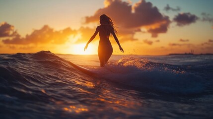 Silhouette of a Surfer at Sunset