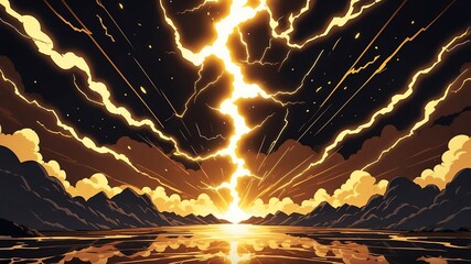 Wall Mural - retro anime style stream of gold lightning background