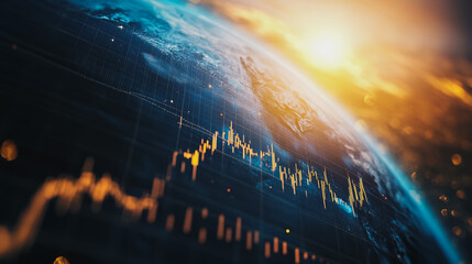 background network points Earth's surfacewith charts and graphs with statistics to analyze business potential and forecast future development of companies growth.