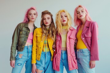 Canvas Print - Four models showcase vibrant spring fashion styles in pastel colors