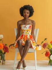 Canvas Print - Spring dress fashion showcase with vibrant floral patterns indoors