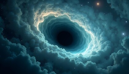 Wall Mural - a swirling vortex of clouds and light in a dark, starry sky, with a glowing center