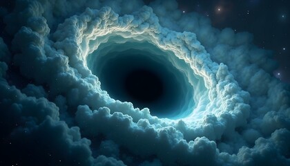 Wall Mural - A dark, ominous-looking hole in the clouds with swirling, wispy clouds surrounding it against a deep blue sky with stars visible