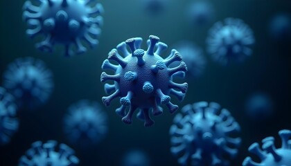 Wall Mural - Microscopic view of coronavirus particles, blue background