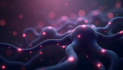 Wall Mural - Glowing purple and pink Neural network with sparkling lights