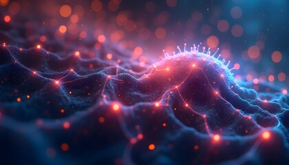 Wall Mural - glowing red and blue energy waves with sparks and bokeh effects, abstract futuristic background