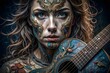 © McFly - Girl with drawings on her face with a guitar.
