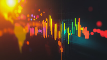 Abstract with pastel colorful charts and graphs with statistics to analyze business potential and forecast future development of companies growth. with city skyline and modern building background