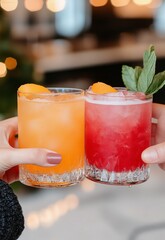 Wall Mural - Refreshing cocktails with mint and citrus garnishes shared between friends