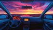 © Sarinrata - Driving into the sunset, a blur of city lights in the distance.