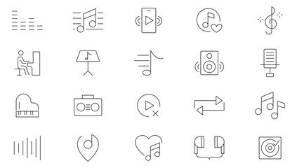 Music and notes line icon collection. Note, musical key signs, music, audio and music notes line icon set. UI outline icon pack