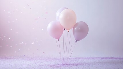 Sticker - Four Pastel Balloons with Confetti on a Purple Background