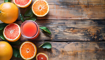 Wall Mural - Ripe grapefruit with juice on table close-up