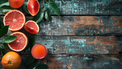 Wall Mural - Ripe grapefruit with juice on table close-up