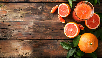 Wall Mural - Ripe grapefruit with juice on table close-up