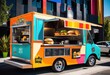 © Yaroslava - colorful food truck design showcasing tempting menu eye catching visual elements attractive graphics, display, vibrant, signage, gourmet, cuisine, street