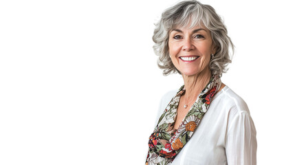 elder woman smiling on white background isolated white background Generative AI