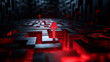 © Maksym - A vibrant red arrow navigating a black maze with multiple dead ends, representing trial and error in finding solutions