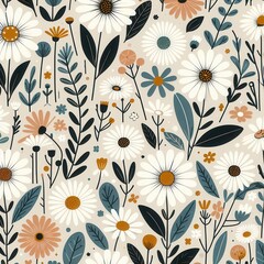 Wall Mural - set of flowers, seamless pattern. Generative Image