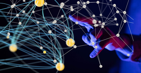 global network. blockchain. 3d illustration. neural networks and artificial intelligence. abstract