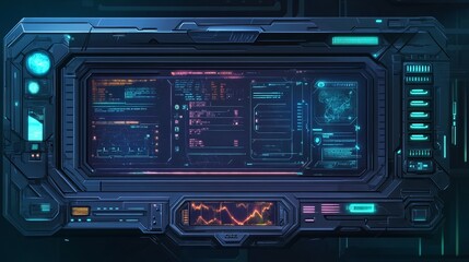 Futuristic FUI display screen frame with information fields User interface design for a scifi game with modern technological elements for a HUDstyle game Isolated illustration