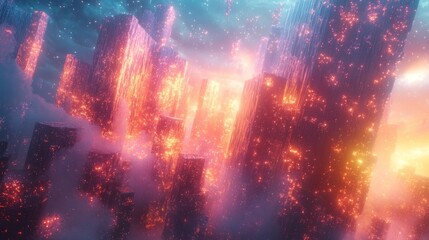 Wall Mural - Abstract Cityscape with Glowing Towers