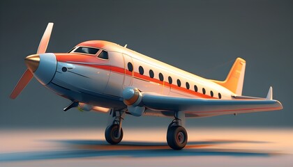 Wall Mural - A cartoon plane with white and orange with a gradient blue background.