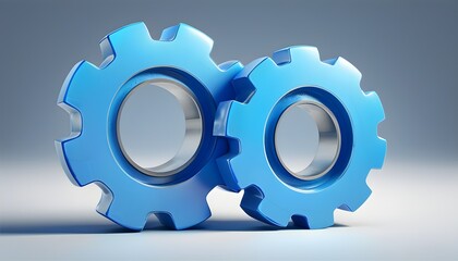 Wall Mural - The composite picture of two blue gears against a simple background shows the beauty of industry and technology.